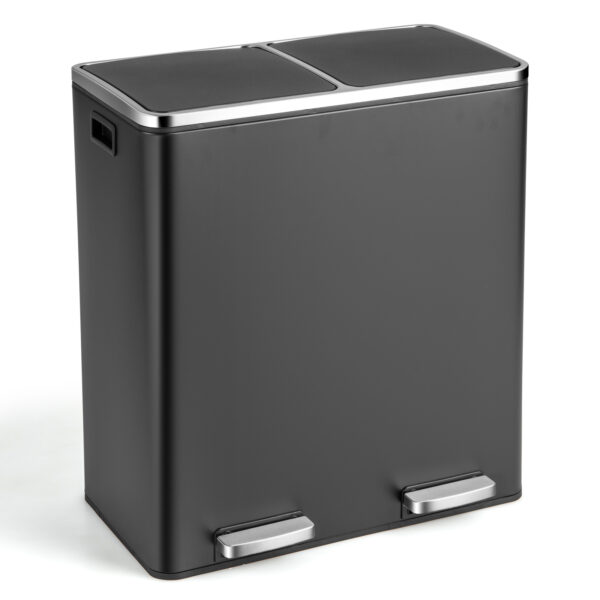 Double Recycle Pedal Bin wth Dual Removable Compartments-Black