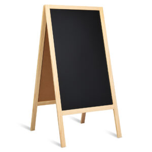 Double Sided Magnetic Blackboard Easel with Eraser and Colored Chalks-Natural