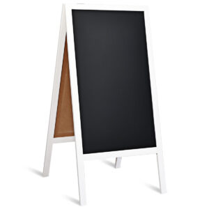 Double Sided Magnetic Blackboard Easel with Eraser and Colored Chalks-White