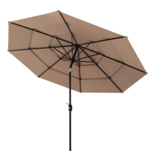 3 Meter Double Vented Outdoor Umbrella with Push Button Tilt and Manual Crank-Coffee