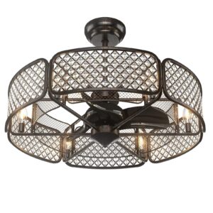Caged Crystal Ceiling Fan Light with 6 Gear Speeds and 3 Fan Blades-Coffee
