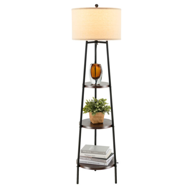 Floor Lamp with Shelves Linen Lampshad and Chain Switch