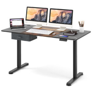 Electric Height Adjustable Standing Desk with USB Charging Port-Rustic Brown