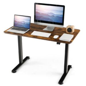 Electric Height Adjustable Standing Desk with Button Controller-Rustic Brown