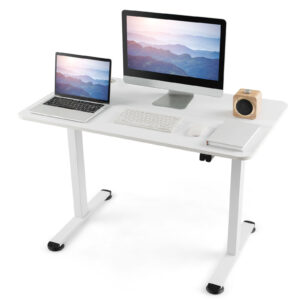 Electric Height Adjustable Standing Desk with Button Controller-White