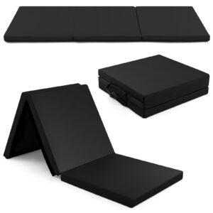 Tri-Fold Folding Exercise Mat with PU Leather Cover-Black