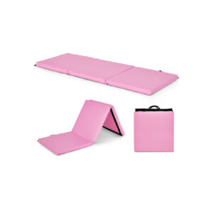 Tri-Fold Folding Exercise Mat with PU Leather Cover-Pink