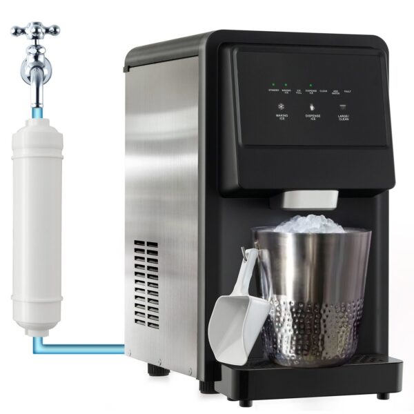 Self Dispensing Countertop Nugget Ice Maker with LED Blue Light-Silver