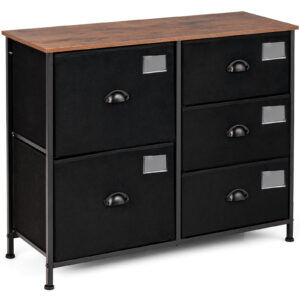 5 Drawers Dresser Chest of Drawers with Wooden Top and Metal Frame-Black