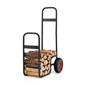Steel Firewood Log Rack with Shockproof Rubber Wheels