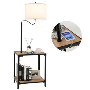 Floor Lamp with End Table and USB Charging Ports with Rotatable Lamp Arm