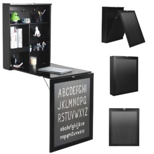 Wall Mounted Floating Computer Desk with 3-tier Tilt Storage Partition-Black