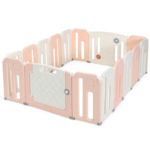 Foldable Baby Playpen with Drawing Board for Indoor Outdoor-Pink