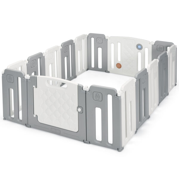 Foldable Baby Playpen with Drawing Board for Indoor Outdoor-Grey