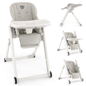 Foldable High Chair with Recline Backrest and Adjustable Height-Light Grey