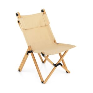 Folding Beach Chair with 2-Level Adjustable Backrest and Carrying Bag-Natural