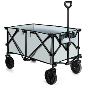Folding Camping Wagon with Cup Holders and Adjustable Handle-Grey