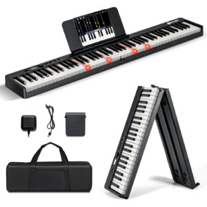 88-Key Folding Electric Piano Keyboard with Full-Size Lighted Key-Black
