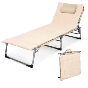 Adjustable Sun Lounger with Soft Mattress and Removable Pillow-Beige