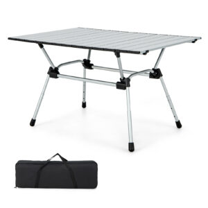 Heavy-Duty Aluminum Camping Table Folding Outdoor Picnic Table-Silver