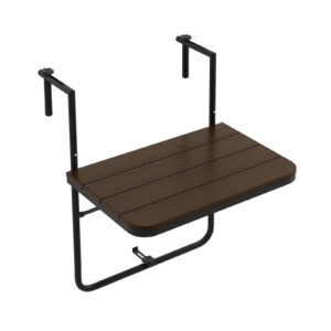 Folding Railing Table with 3-Level Adjustable Height for Patio-Brown