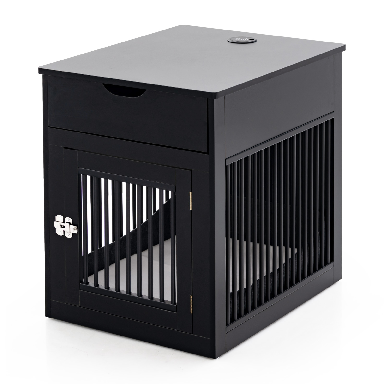 Furniture Style Dog Crate with Wired and Wireless Charging-Black