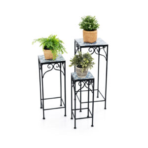 Metal Plant Stand Set of 3 with Mosaic Tile-Blue