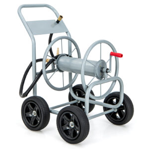 Garden Hose Reel Cart with Wheels and Non-slip Grip-Silver