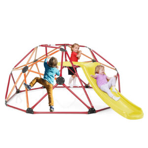 Geometric Dome Climber and Play Set with Slide for Outdoor-Orange