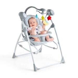 Portable 2-in-1 Baby Swing with 3 Swing Speed and 3 Timer Settings-Grey