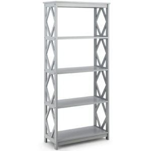 5-Tier Modern Bookcase with Open Shelves-Grey