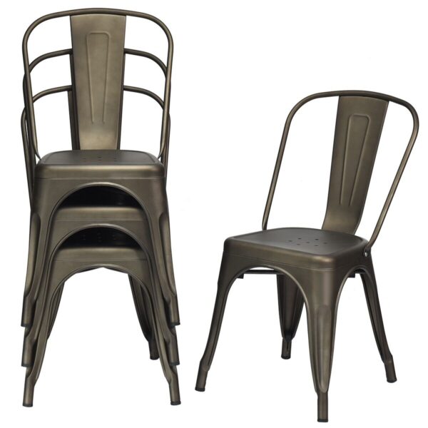 4 Pieces Stackable Metal Dining Chair with Backrest-Gun