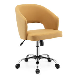 Height Adjustable Swivel Chair with 5 Universal Wheels and Metal Base-Yellow