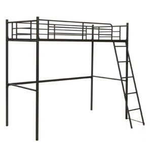 Metal Loft Bed with Integrated Ladder and Full-length Guardrails-Black