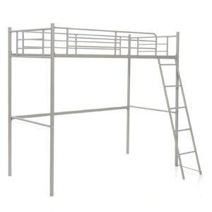 Metal Loft Bed with Integrated Ladder and Full-length Guardrails-Silver