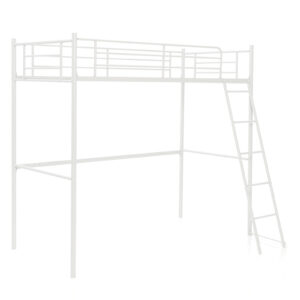 Metal Loft Bed with Integrated Ladder and Full-length Guardrails-White