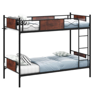 Convertible Metal Bunk Bed Frame with Ladder and Safety Guardrail