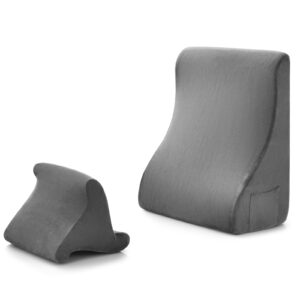 Wedge Pillow Set with Tablet Pillow Stand and SidePockets-Grey