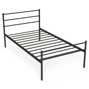 Single Metal Bed Frame with Metal Slats-Black