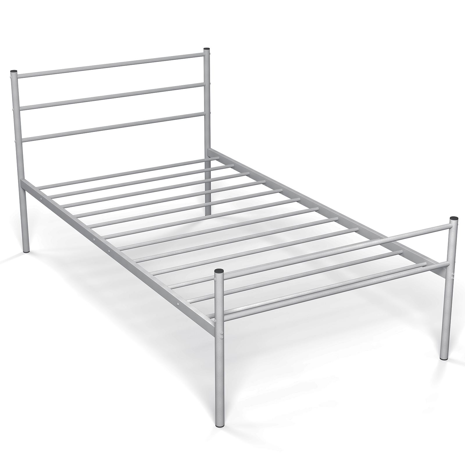 Single Metal Bed Frame with Metal Slats-Silver