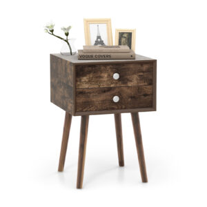 Wooden Nightstand with 2 Storage Drawers and Rubber Wood Legs-Rustic Brown