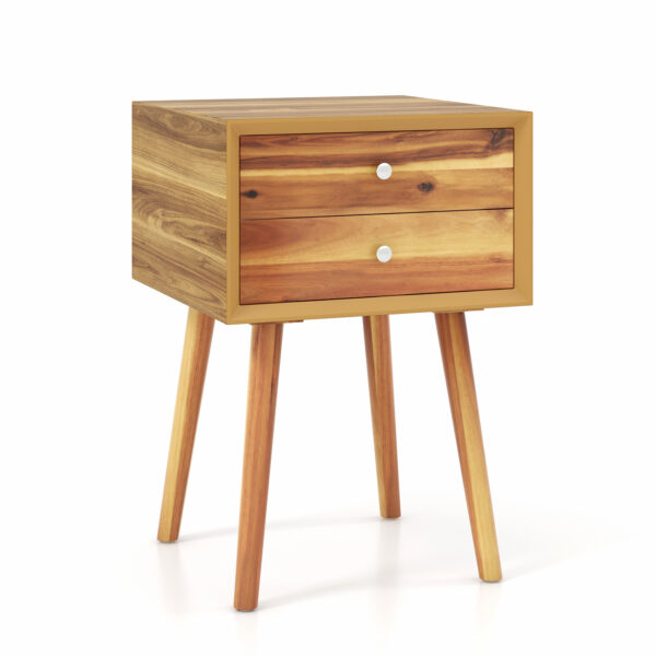 Wooden Nightstand with 2 Storage Drawers and Rubber Wood Legs-Natural