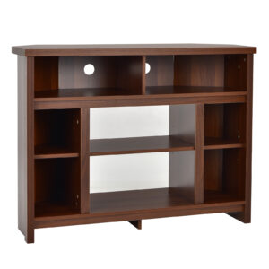 Wood Corner Universal TV Stand with Storage Cabinets and Adjustable Shelves-Coffee