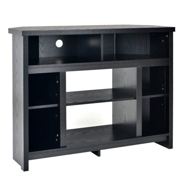 Wood Corner Universal TV Stand with Storage Cabinets and Adjustable Shelves-Black
