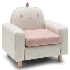 Cute Animal Toddler Armchair with Wood Frame and Thick Cushion-Pink & Grey