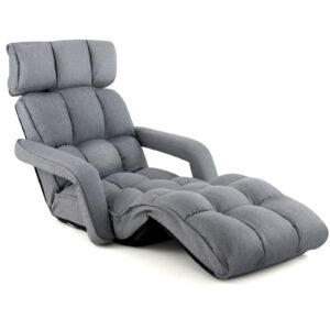 Folding Sofa Bed with 6 Adjustable Positions and 8-Angle Footrest-Grey