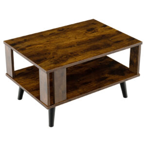 Wooden Industrial Coffee Table with Storage Shelf for Home Office-Brown