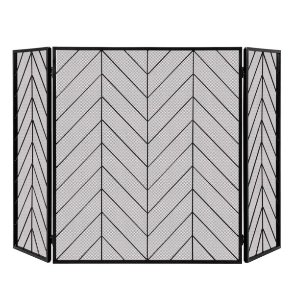 Foldable Wrought Metal Iron Mesh Fire Spark Guard with Flexible Hinges-Black