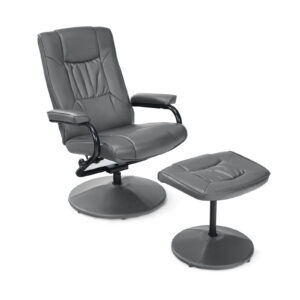 Swivel Recliner Chair with Footstool and Adjustable Backrest-Grey