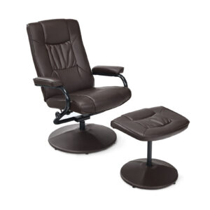 Swivel Recliner Chair with Footstool and Adjustable Backrest-Brown